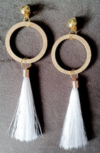 Load image into Gallery viewer, Handmade soft wood and tassel clip on earrrings Kargo Fresh

