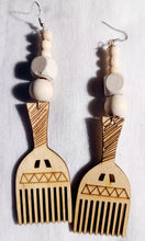 Load image into Gallery viewer, Handmade unfinshed Wooden Afro Pick Earrings Kargo Fresh
