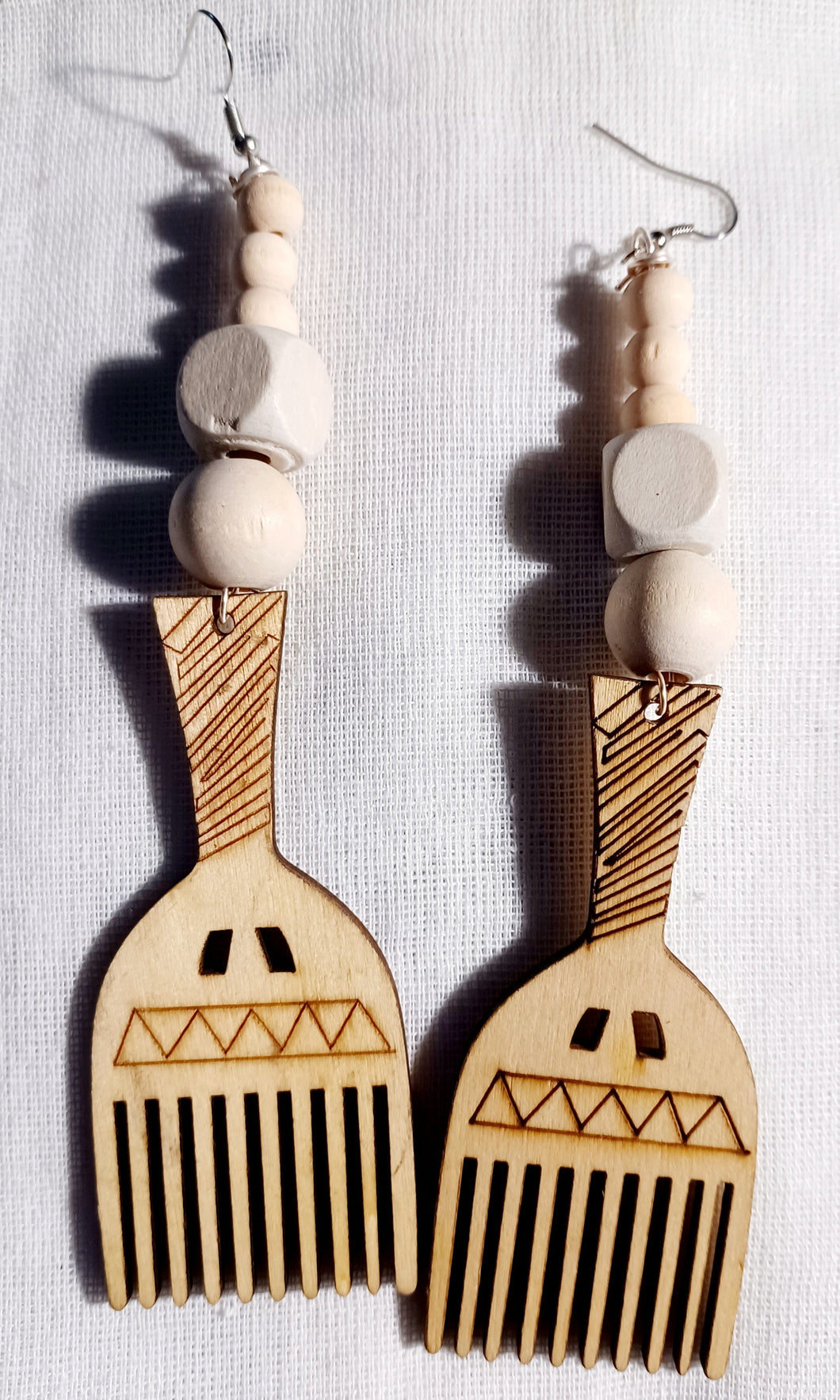 Handmade unfinshed Wooden Afro Pick Earrings Kargo Fresh