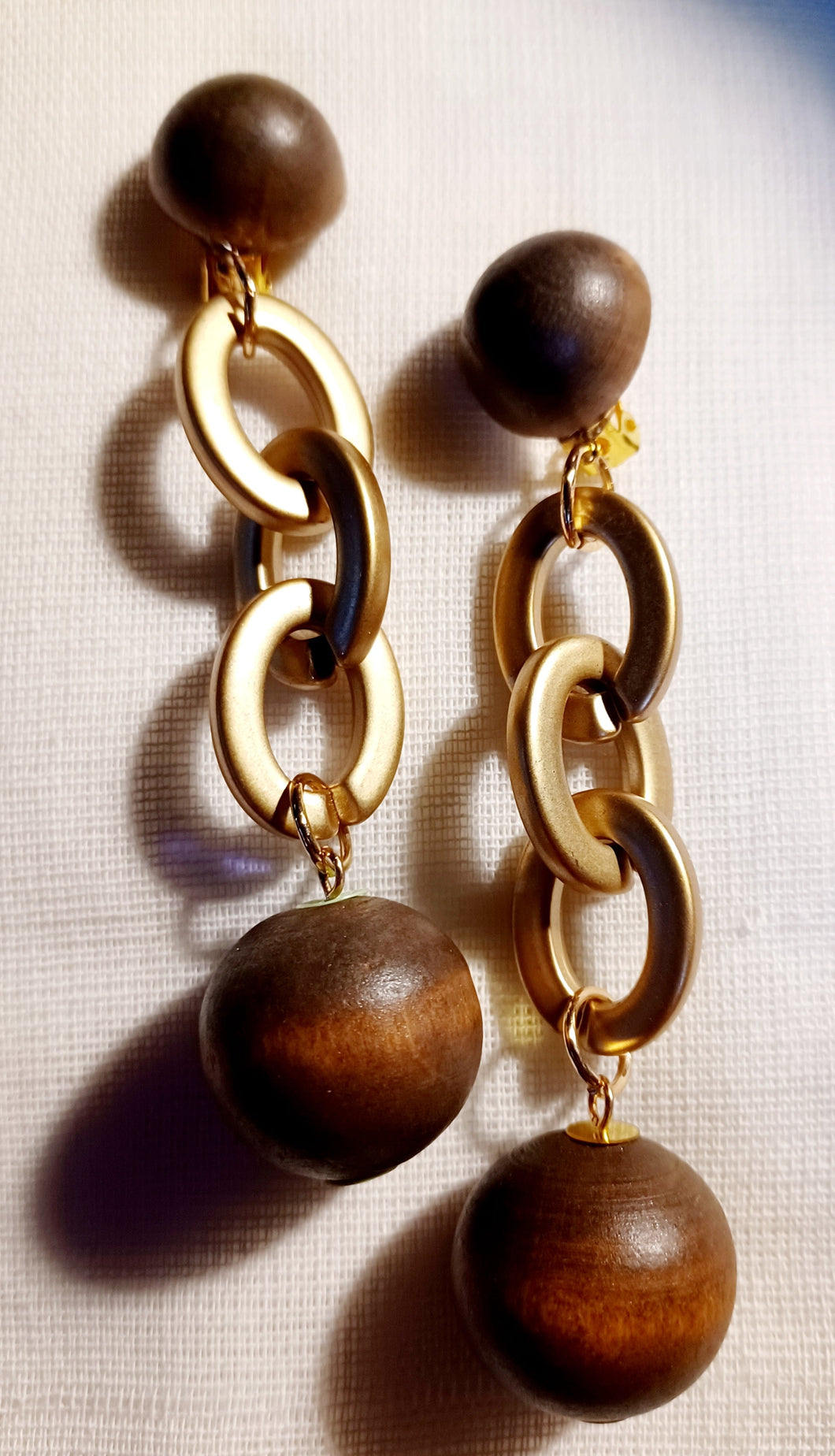 Handmade wood and Acrylic Chain Clip on Earrings Kargo Fresh