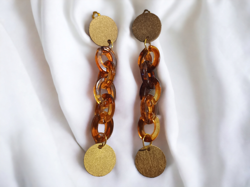 Handmade wood and chain clip on earrings Kargo Fresh