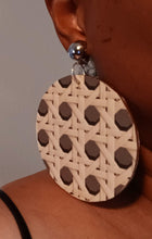 Load image into Gallery viewer, Handmade wood and faux rattan clip on earrings Kargo Fresh
