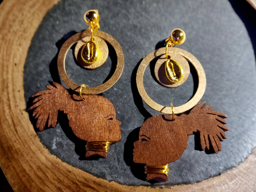 Handmade wooden afrocentric clip on earrings Kargo Fresh