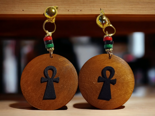 Handmade wooden ankh clip on earrings Kargo Fresh