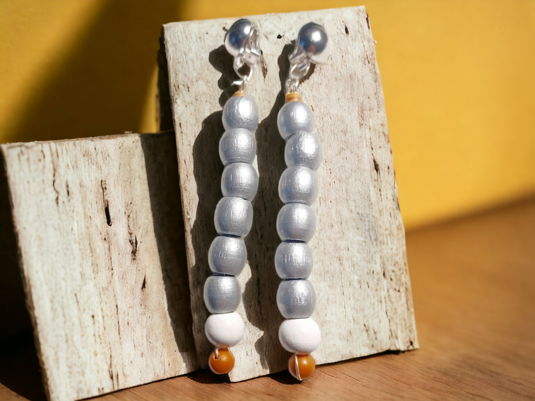 Handmade wooden bead dangle clip on earrings Kargo Fresh