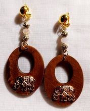 Load image into Gallery viewer, Handmade wooden elephant clip on earrings Kargo Fresh
