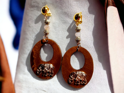 Handmade wooden elephant clip on earrings Kargo Fresh