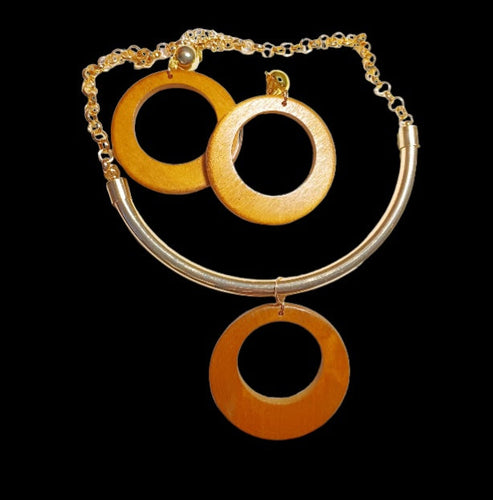 Handmade wooden hoop clip on necklace set Kargo Fresh
