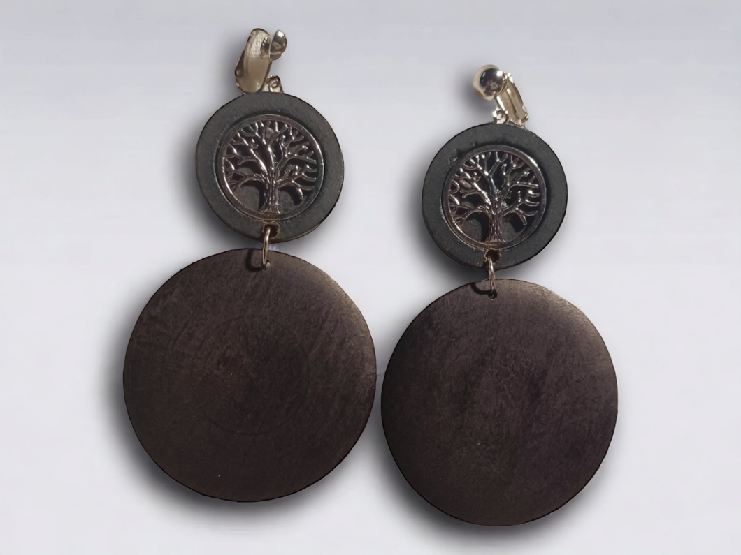 Handmade wooden tree of life clip on earrings Kargo Fresh