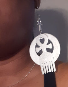 Handpainted ANKH symbol Afro pick Earrings Kargo Fresh