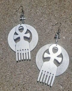 Handpainted ANKH symbol Afro pick Earrings Kargo Fresh