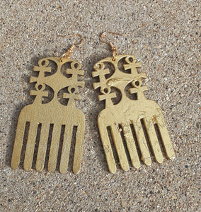 Handpainted ANKH symbol Afro pick Earrings Kargo Fresh