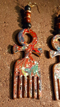 Load image into Gallery viewer, Handpainted ANKH symbol Afro pick Earrings Kargo Fresh
