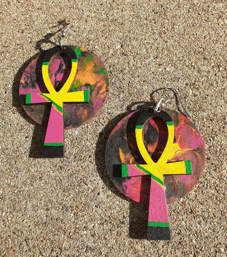 Handpainted Abstract Ankh Earrings Kargo Fresh