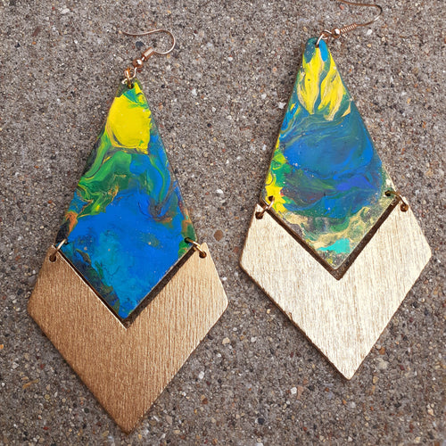 Handpainted Abstract Art Wooden Earrings Kargo Fresh