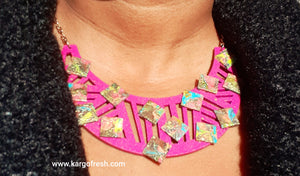 Handpainted Abstract Wooden Collar Necklace And Earrings Set Kargo Fresh