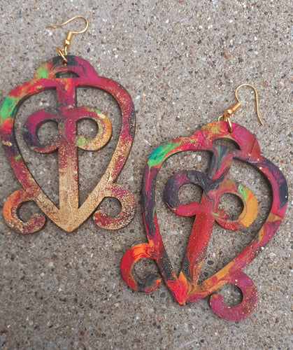 Handpainted Adinkra symbol wooden Earrings Kargo Fresh