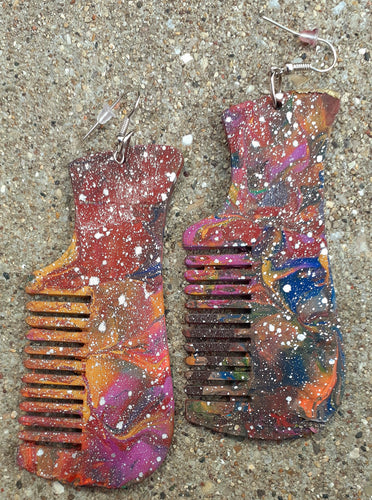 Handpainted Afrocentric afro comb wooden Earrings Kargo Fresh