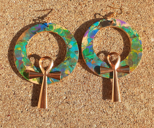 Handpainted Ankh hoop Earrings Kargo Fresh