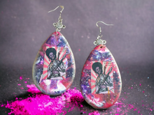 Load image into Gallery viewer, Handpainted Black Panther Party Poster Earrings Kargo Fresh
