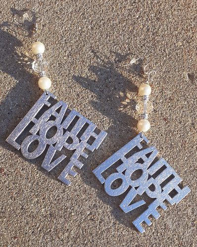 Handpainted Faith Hope Love  statement Earrings Kargo Fresh