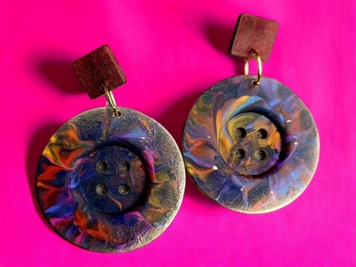 Handpainted Giant wooden button earrings Kargo Fresh