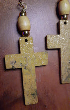 Load image into Gallery viewer, Handpainted Gold Wooden Cross Dangle Earrings Kargo Fresh
