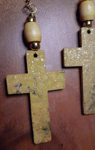 Handpainted Gold Wooden Cross Dangle Earrings Kargo Fresh