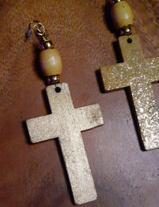 Handpainted Gold Wooden Cross Dangle Earrings Kargo Fresh