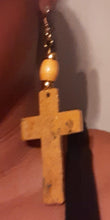 Load image into Gallery viewer, Handpainted Gold Wooden Cross Dangle Earrings Kargo Fresh
