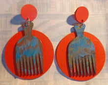 Load image into Gallery viewer, Handpainted Handmade Wooden Clip On Afro Pick Earrings Kargo Fresh
