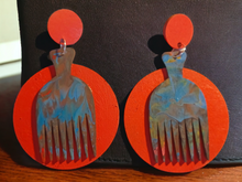 Load image into Gallery viewer, Handpainted Handmade Wooden Clip On Afro Pick Earrings Kargo Fresh
