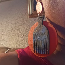 Load image into Gallery viewer, Handpainted Handmade Wooden Clip On Afro Pick Earrings Kargo Fresh
