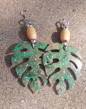 Load image into Gallery viewer, Handpainted Large Wooden Monstera Leaf Earrings Kargo Fresh
