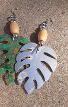 Load image into Gallery viewer, Handpainted Large Wooden Monstera Leaf Earrings Kargo Fresh
