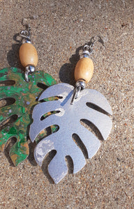 Handpainted Large Wooden Monstera Leaf Earrings Kargo Fresh