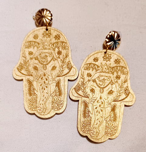 Handpainted Natural Wood Hamsa Clip On Earrings Kargo Fresh