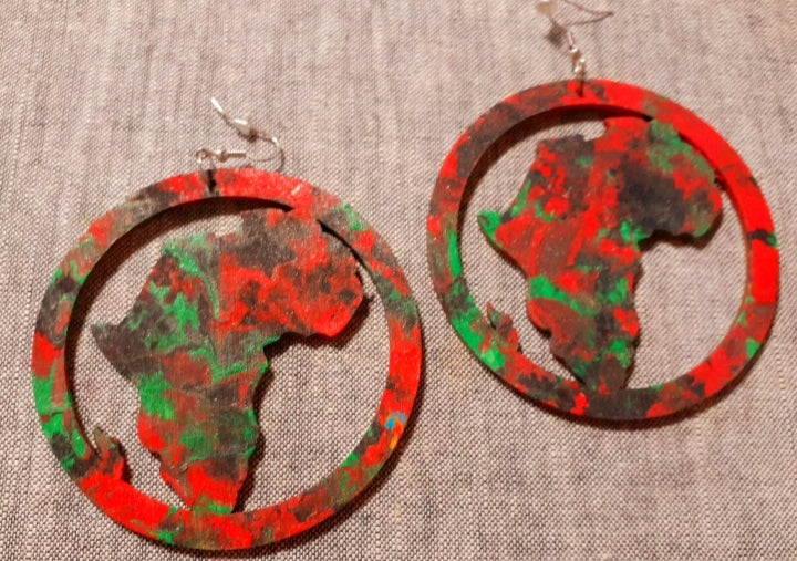 Handpainted Red Black and Green Africa Earrings Kargo Fresh