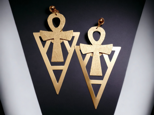 Handpainted Wood and Metal Ankh  Earrings Kargo Fresh