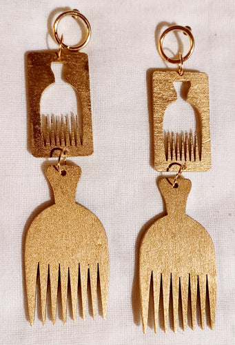 Handpainted Wooden Afro Comb Earrings Kargo Fresh