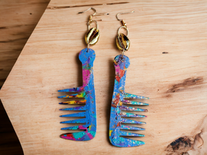 Handpainted Wooden Afro Comb Earrings Kargo Fresh