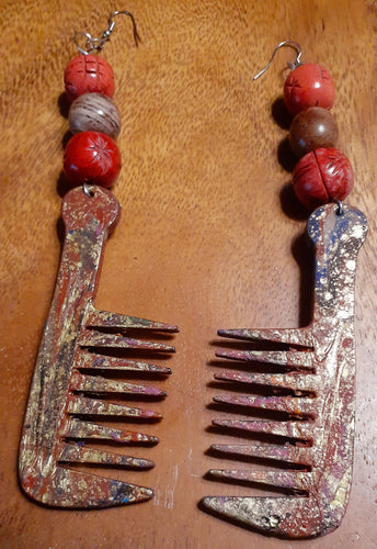 Handpainted Wooden Afro Comb Earrings Kargo Fresh