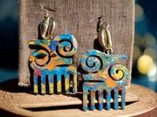 Load image into Gallery viewer, Handpainted Wooden Afro Comb Earrings Kargo Fresh
