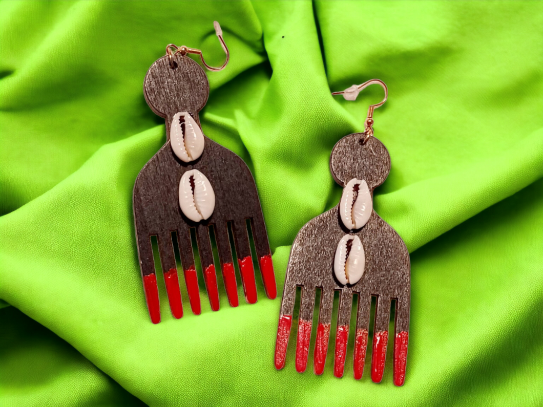 Handpainted Wooden Afro Comb Earrings Kargo Fresh