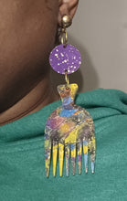 Load image into Gallery viewer, Handpainted Wooden Afro Comb Earrings Kargo Fresh
