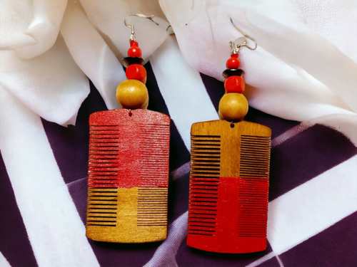 Handpainted Wooden Afro Comb Earrings Kargo Fresh