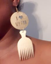 Load image into Gallery viewer, Handpainted Wooden Afro Comb Earrings Kargo Fresh
