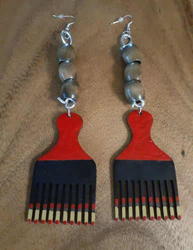 Handpainted Wooden Afro Pick Earrings Kargo Fresh