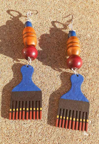 Handpainted Wooden Afro Pick Earrings Kargo Fresh