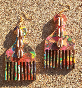 Handpainted Wooden Afro Pick Earrings Kargo Fresh